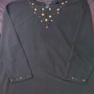 Black Top with Gold Jewel and Bead Embellishments
